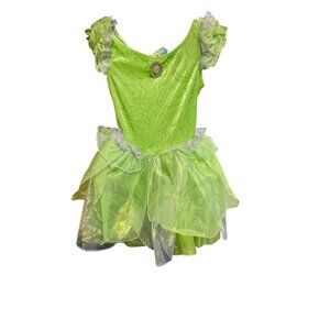 Disney Tinker Bell Kids Dress Costume 5/6 Green Glitter Fairy Tulle Skirt Nylon